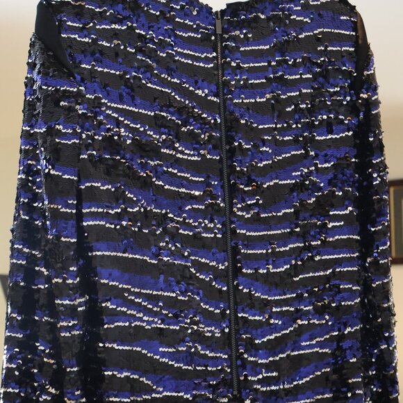 Small Shimmer Blue/Black Short Long-Sleeve Dress - Picture 2 of 6